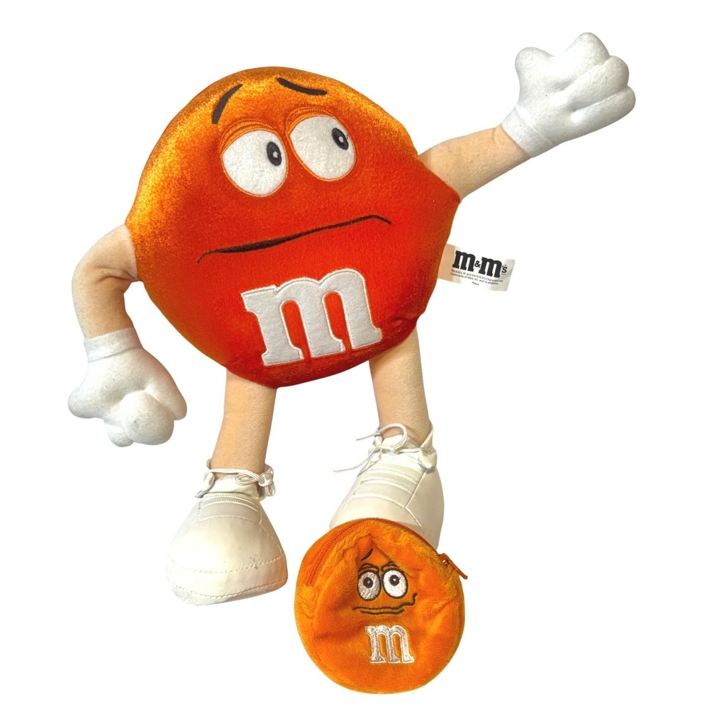 M&M's Orange Character Plush Toy & Coin Pouch Set Vintage 2000 12" Orange